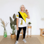 Banana Logo 3D Tshirt – Abstract Curve Yellow White