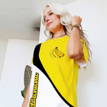 Banana Logo 3D Tshirt Abstract Curve Yellow White2