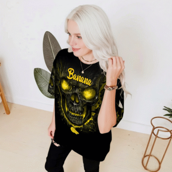 Banana Logo 3D Tshirt Fiery Skull Yellow Black