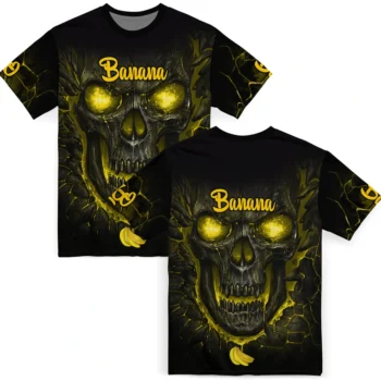 banana logo 3d tshirt fiery skull yellow black fashion forward.webp