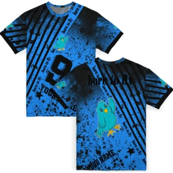bird logo 3d tshirt custom splatter art motif blue black fashion forward.webp