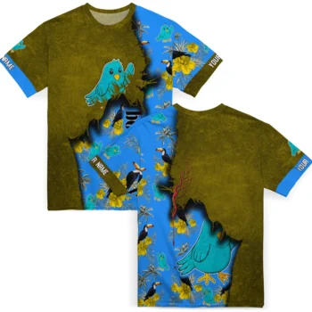 bird logo 3d tshirt custom tropical scene blue fashion forward.webp