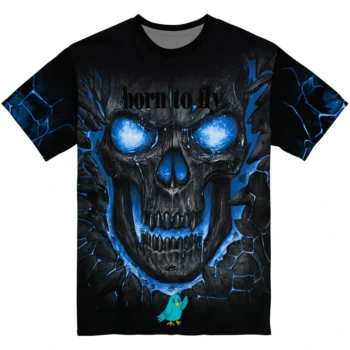 bird logo 3d tshirt fiery skull blue black best selling.webp