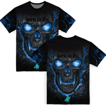 bird logo 3d tshirt fiery skull blue black fashion forward.webp