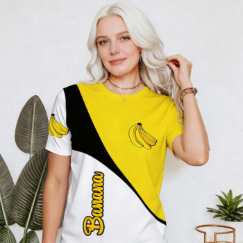 Banana Logo 3D Tshirt - Abstract Curve Yellow White